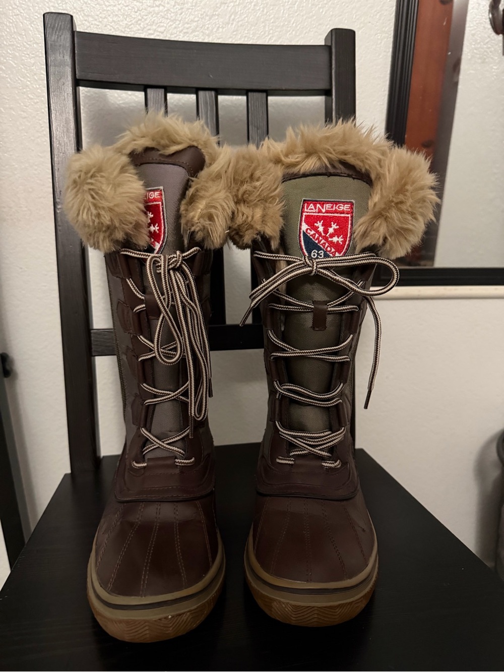 LANEIGE Brown Faux-Fur Lace-Up Winter & Rain Boots